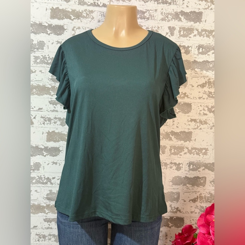Elegant Ruffle Sleeve Blouse - Teal